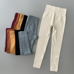 Yoga Leggings, New Export Style, Spring/Summer, Solid-Color, Elastic, Hip-Performing, Fitness, Ribbed Pants for Women