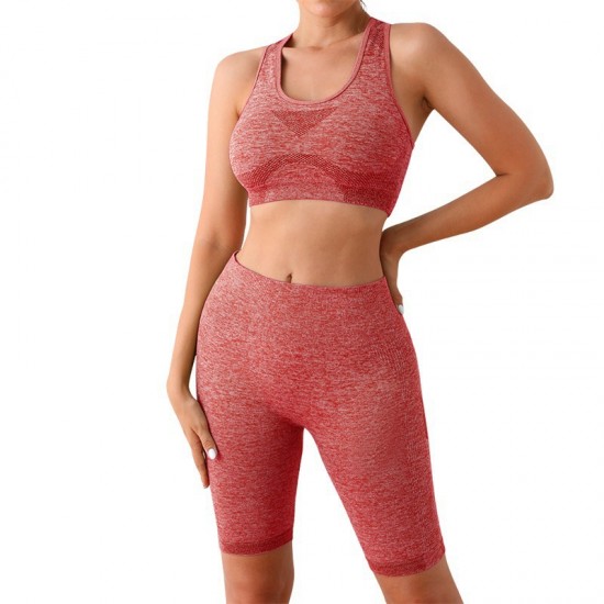 Yoga wear, peach-hip, European and American sports vest, tight, hip-lifting, high-waisted, quick-drying shorts, two-piece fitness suit for women