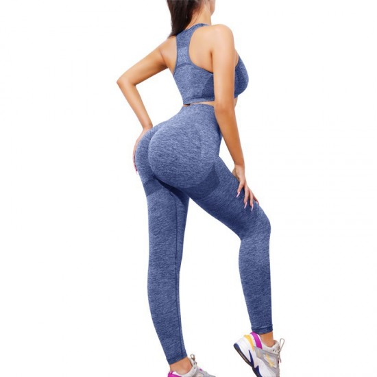 Cross-border Yoga Wear, Peach-Shaped, High-Waisted, Breathable, Elastic, Hip-Performing, Fitness Tank Top, Two-Piece Set