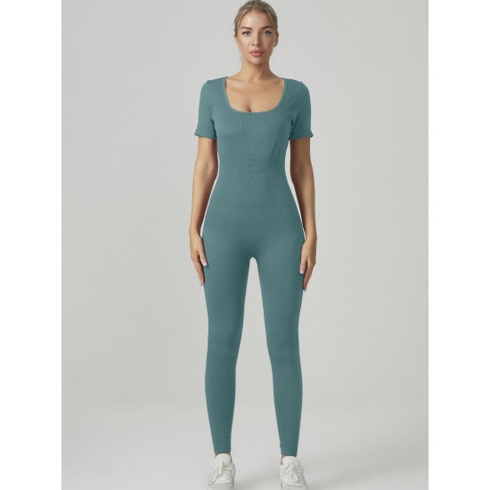 European and American summer tights, seamless yoga bodysuit, high-strength ribbed shorts, fitness and fitness wear for women.