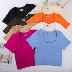 Best-selling cross-border T-shirt, Amazon large square-neck yoga short-sleeved tights for autumn.