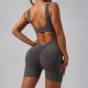 Cross-border best-selling 2025 Spring/Summer European and American slim-fitting hip-lifting bodysuit, feminine, U-neck, backless yoga workout wear.