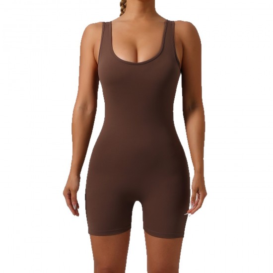 Cross-border best-selling 2025 Spring/Summer European and American slim-fitting hip-lifting bodysuit, feminine, U-neck, backless yoga workout wear.