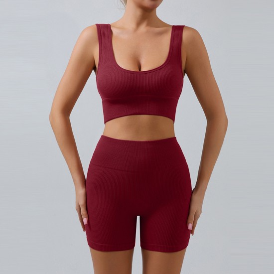 European and American Threaded Yoga Sets, U-Shaped Seamless Knitted Fitness Yoga Sets
