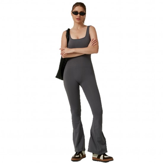 New European and American Hollow Back Bodysuit, Women's Outdoor, Fashionable, Casual Yoga Bodysuit, Slightly Flared