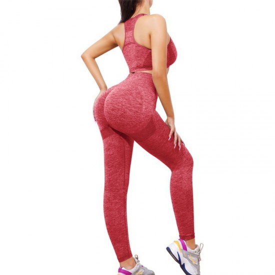 Cross-border Yoga Wear, Peach-Shaped, High-Waisted, Breathable, Elastic, Hip-Performing, Fitness Tank Top, Two-Piece Set