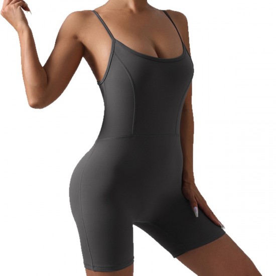 Classic cross-border patchwork suspender yoga bodysuit, outdoor running, and fitness wear for women.
