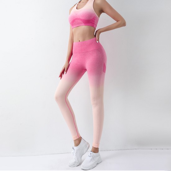 Thin summer yoga shorts, high-waisted, hip-lifting peach-shaped, gradient-fitting, tights, running training, fitness suits for women.