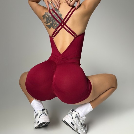 European and American cross-border hollow sexy back bodysuit, outdoor fitness, quick-drying, hip-lifting tight yoga suit for women.