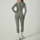 2025 cross-border solid color long-sleeved zippered yoga jumpsuit, European and American high-neck slimming fitness jumpsuit for outerwear.