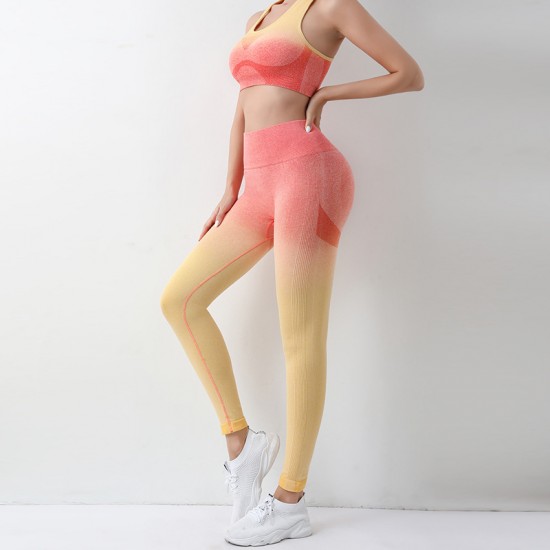 Thin summer yoga shorts, high-waisted, hip-lifting peach-shaped, gradient-fitting, tights, running training, fitness suits for women.