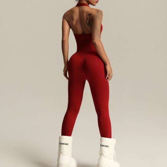 New European and American halter-neck sexy yoga bodysuit for women, tights, quick-drying, hip-lifting, and fitness bodysuit.