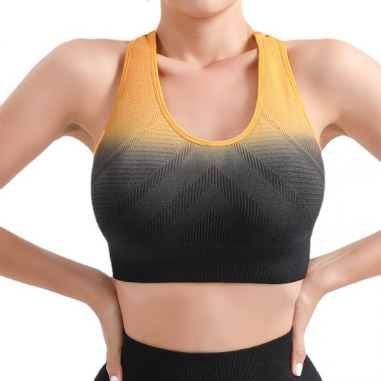 Yoga Vest with Gradient Shockproof Breathable Running Back-Stretching Push-Up Bra Top for Women