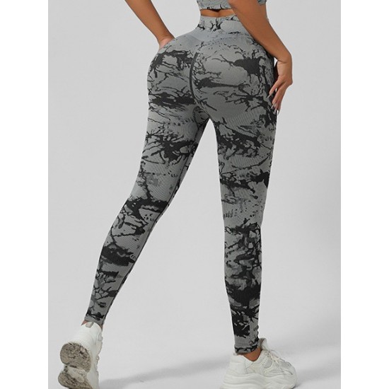 Seamless tie-dye yoga bodysuit, beautiful back, sports bra, high-waisted, peach-butt lift, fitness and fitness leggings for women.