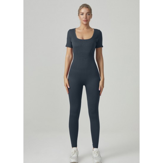 European and American summer tights, seamless yoga bodysuit, high-strength ribbed shorts, fitness and fitness wear for women.