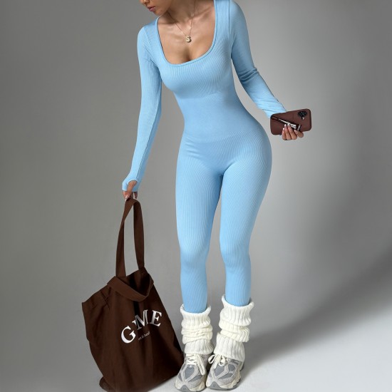 Wow & AliExpress: Seamless Long-Sleeved Bodysuit for Women, One-Piece Sports Yoga Bodysuit, Wearable as Outerwear.