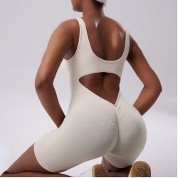 Temu's spring/summer seamless body-shaping sports bodysuit, back-enhancing, tights, and sleeveless fitness bodysuit for women.