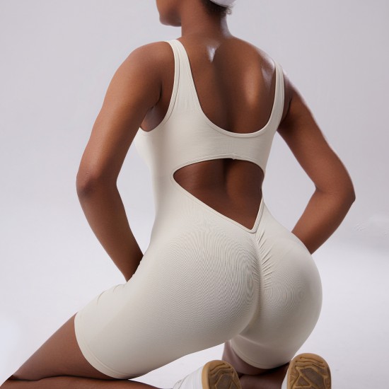 Temu's spring/summer seamless body-shaping sports bodysuit, back-enhancing, tights, and sleeveless fitness bodysuit for women.