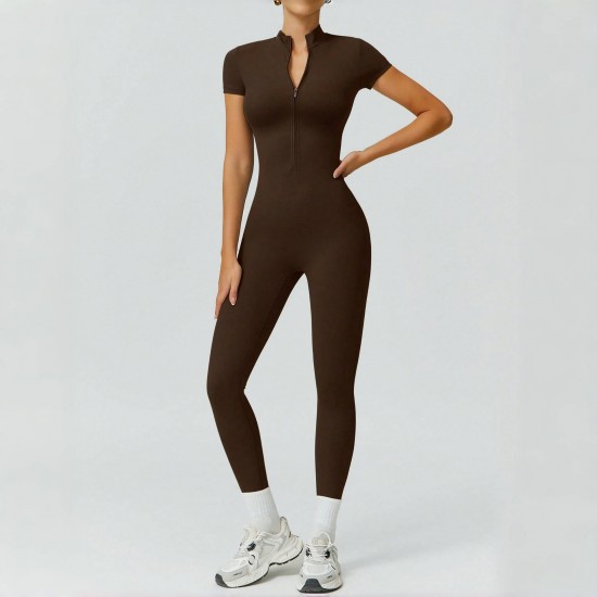 TK's popular high-stretch, quick-drying bodysuit with front zipper for outer wear, a breathable, tight-fitting yoga jumpsuit