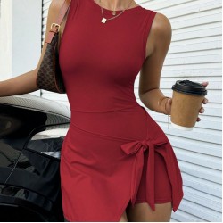 2025 European and American fake two-piece anti-exposure tight-fitting tennis skirt slim casual beautiful back yoga dress pants women