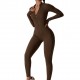 New cross-border tight, zippered, long-sleeved, slim-fitting, hip-revealing fitness bodysuits for women, running and exercise.