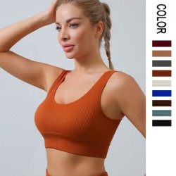 European and American solid color ribbed yoga bra, U-shaped, seamless, cross-border sports and fitness yoga vest bra for women