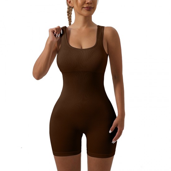 European and American cross-border threaded yoga one-piece, seamless sportswear, fitness wear, sexy peach lift.