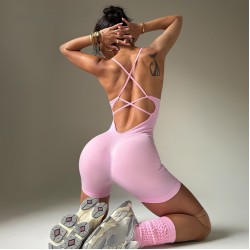 European and American popular seamless sports jumpsuit for women, backless, peach-buttocks, sexy yoga jumpsuit with suspenders