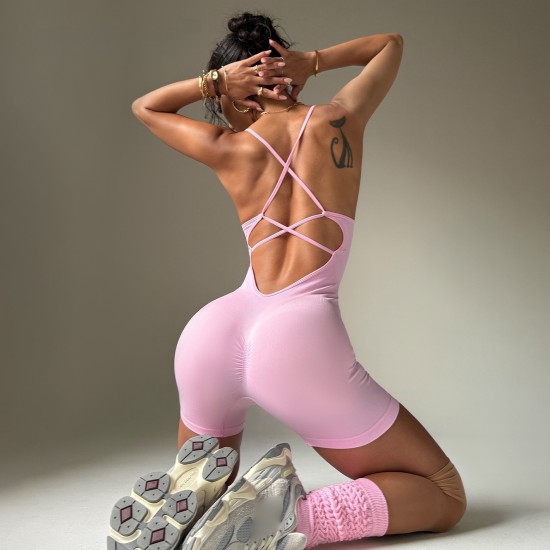 European and American popular seamless sports jumpsuit for women, backless, peach-buttocks, sexy yoga jumpsuit with suspenders