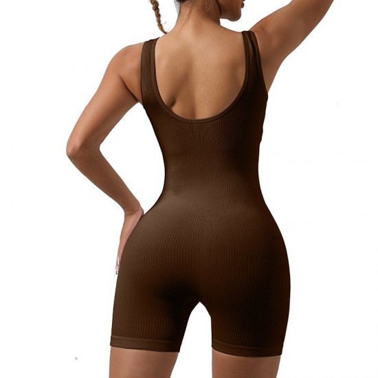 Double-Layered with Bra Pads European and American cross-border threaded yoga one-piece, seamless sportswear, fitness wear, sexy peach lift.