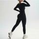 New cross-border seamless ribbed long-sleeved, high-elastic, tummy-control, body-shaping, fitness training, and yoga wear for women.