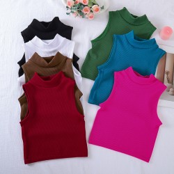New seamless ribbed high-neck sports vest with full coverage, vertical stripes, quick-drying running and fitness yoga top for women.