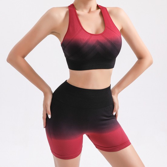 Yoga Vest with Gradient Shockproof Breathable Running Back-Stretching Push-Up Bra Top for Women