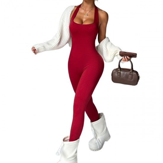 New European and American halter-neck sexy yoga bodysuit for women, tights, quick-drying, hip-lifting, and fitness bodysuit.