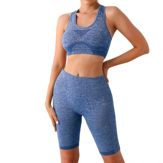 Yoga wear, peach-hip, European and American sports vest, tight, hip-lifting, high-waisted, quick-drying shorts, two-piece fitness suit for women