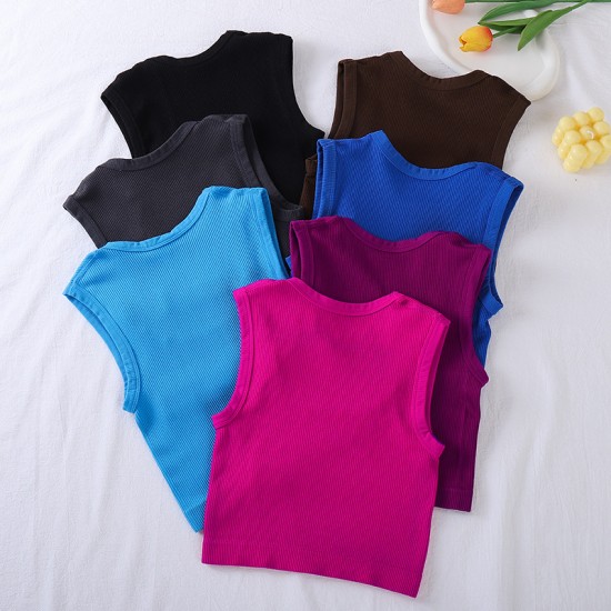 New Amazon large square-neck ribbed yoga vest, quick-drying, versatile for running.