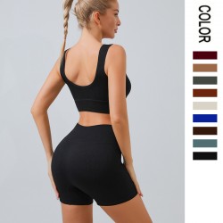 European and American Threaded Yoga Sets, U-Shaped Seamless Knitted Fitness Yoga Sets