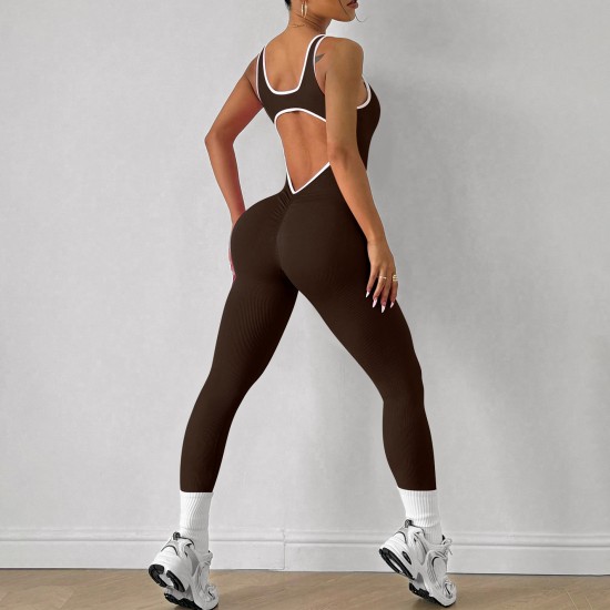 Xiyin's popular seamless sports jumpsuit with a beautiful back, sleeveless, tight, hip-lifting, quick-drying ribbed yoga jumpsuit for women.