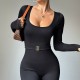 New cross-border seamless ribbed long-sleeved, high-elastic, tummy-control, body-shaping, fitness training, and yoga wear for women.