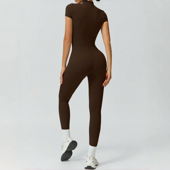 TK's popular high-stretch, quick-drying bodysuit with front zipper for outer wear, a breathable, tight-fitting yoga jumpsuit