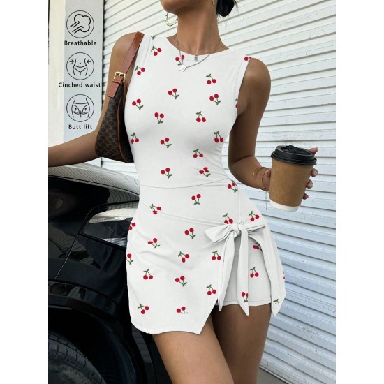 European and American cross-border Amazon exclusive fake two-piece yoga tennis skirt, anti-exposure sports dress, slimming straps for women.