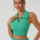 Polo lapel vest with ribbed bra pads for women, slimming and transparent for running. Airy sleeveless yoga fitness top