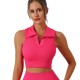 Polo lapel vest with ribbed bra pads for women, slimming and transparent for running. Airy sleeveless yoga fitness top