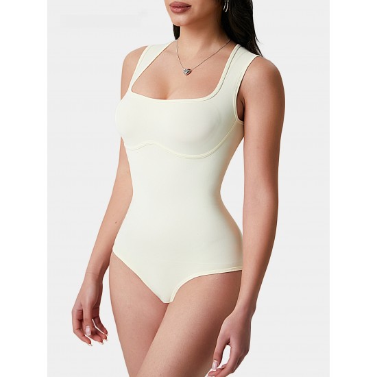 Customized cross-border best-selling seamless bodysuit with a square neck, waist, and hip lift, versatile body-slimming yoga pants.