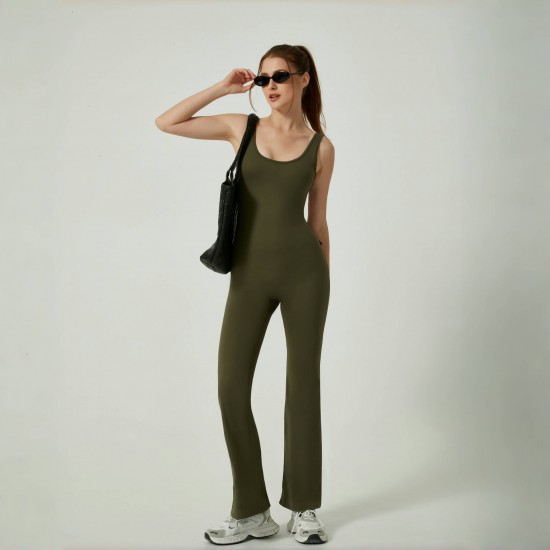 Best-selling cross-border quick-drying yoga jumpsuit, one-piece yoga jumpsuit for women, slimming, tummy-control, and hip-lifting, slightly flared fitness jumpsuit