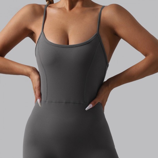 Classic cross-border patchwork suspender yoga bodysuit, outdoor running, and fitness wear for women.