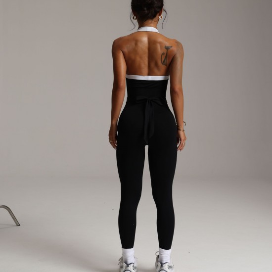 New cross-border contrast color yoga bodysuit, tights, quick-drying, and luxurious autumn/winter yoga wear for women.