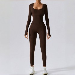Cross-border dropshipping: Classic Autumn/Winter Long-Sleeved Women's Ribbed Bodysuit with High Elasticity for Fitness and Yoga.