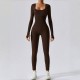 Cross-border dropshipping: Classic Autumn/Winter Long-Sleeved Women's Ribbed Bodysuit with High Elasticity for Fitness and Yoga.