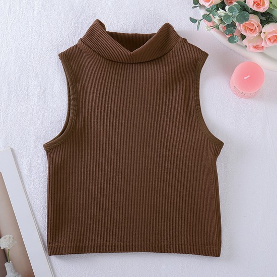 New seamless ribbed high-neck sports vest with full coverage, vertical stripes, quick-drying running and fitness yoga top for women.
